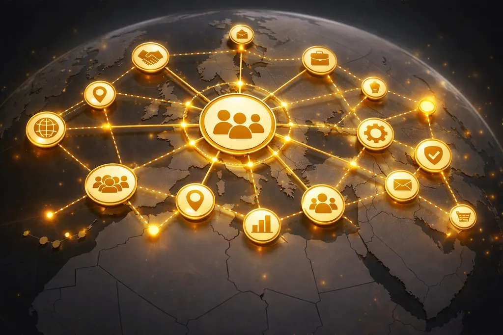 Abstract illustration of a trusted partner network with connected technical nodes